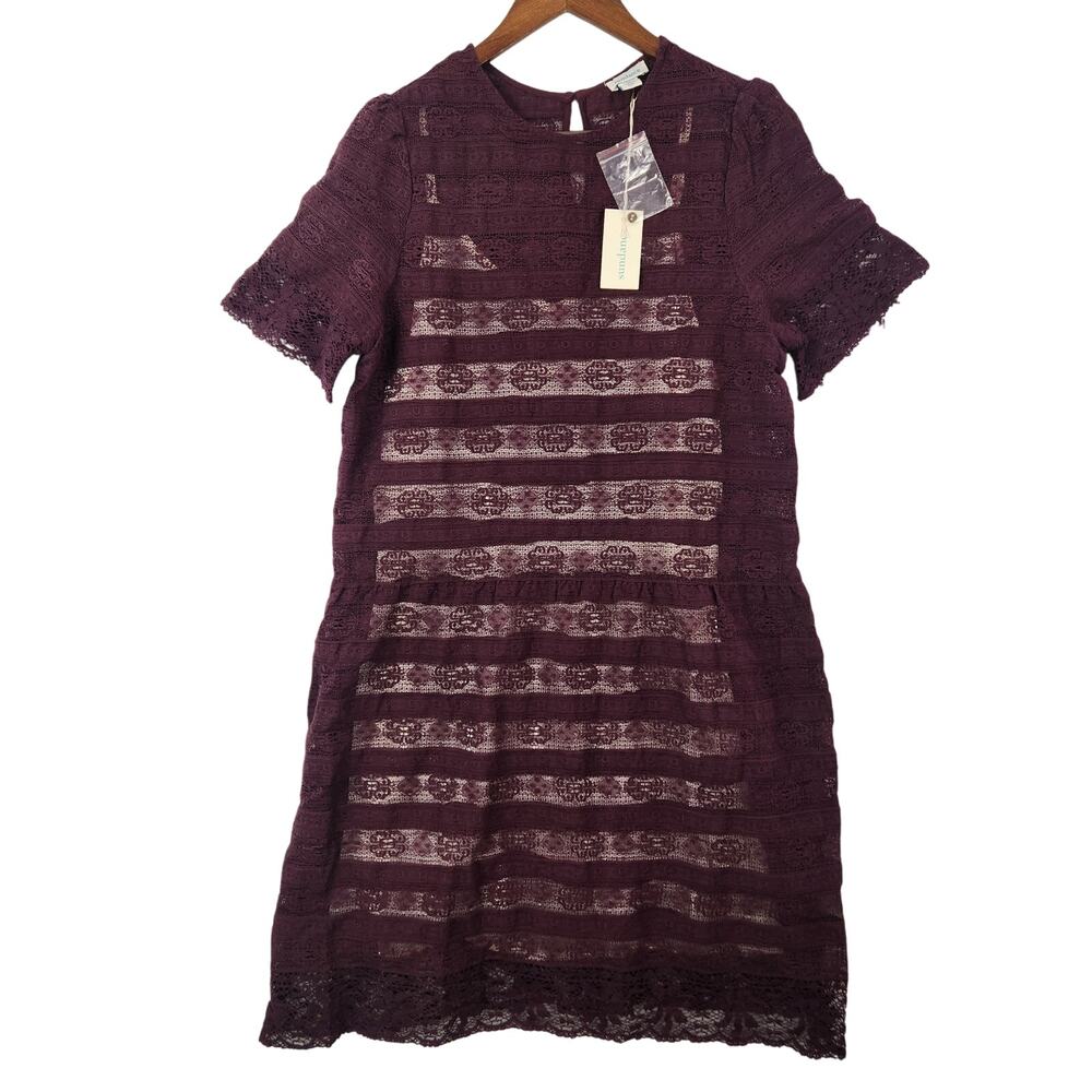 Sundance Womens Lyrica Lace Dress 8 Aubergine Crochet Overlay Lined NWT